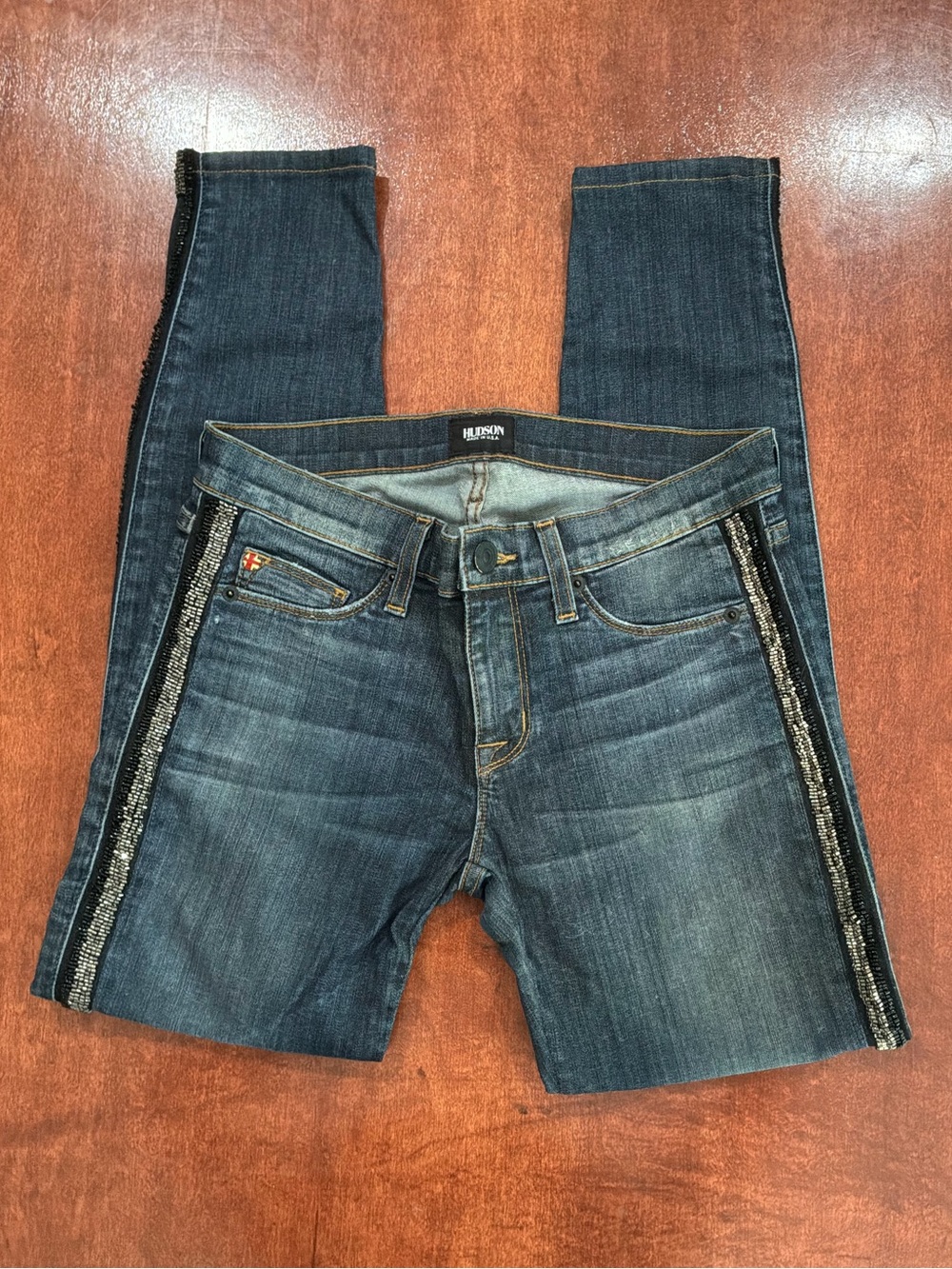 Hudson Low Rise Beaded Trim  Skinny Jeans